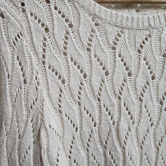 LOFT Open Knit Sweater Large Wool Rabbit Hair Blend Quiet Luxury Classic Preppy - Picture 6 of 10